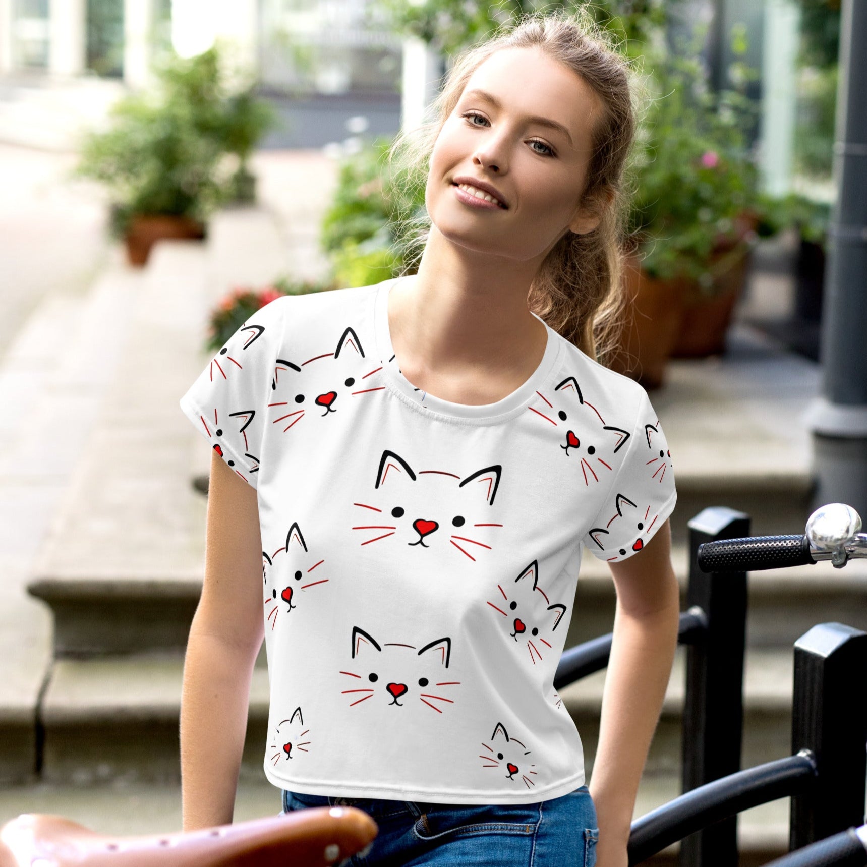 Women's Crop Tee – All-Over Print Stylish Crop Top – Bask & Weave
